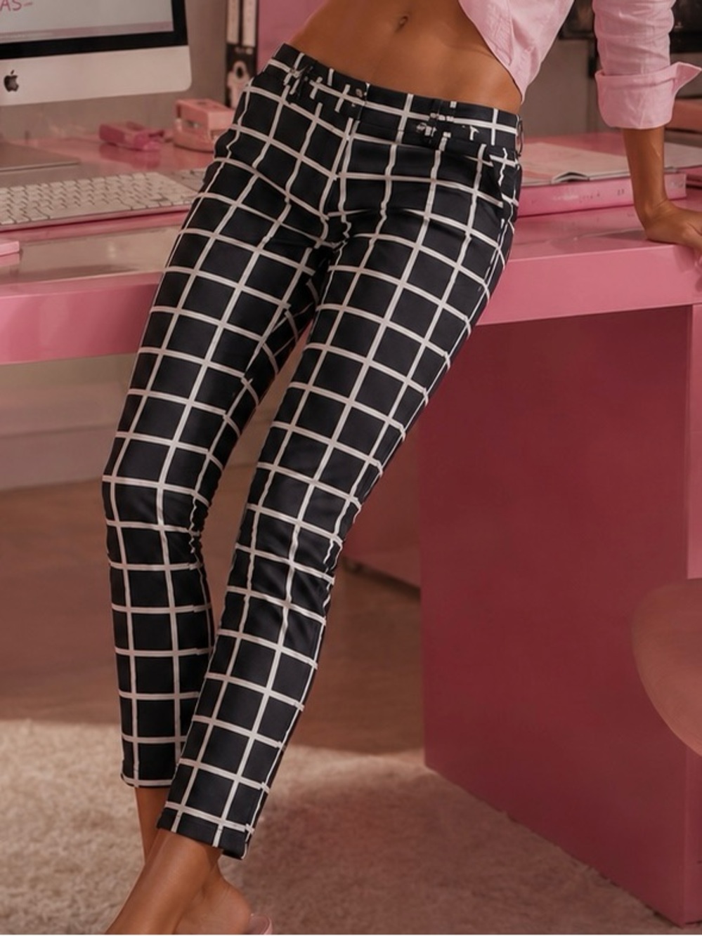 Gap Women’s Slim Cropped Pants – Size S – Navy & White Windowpane Check